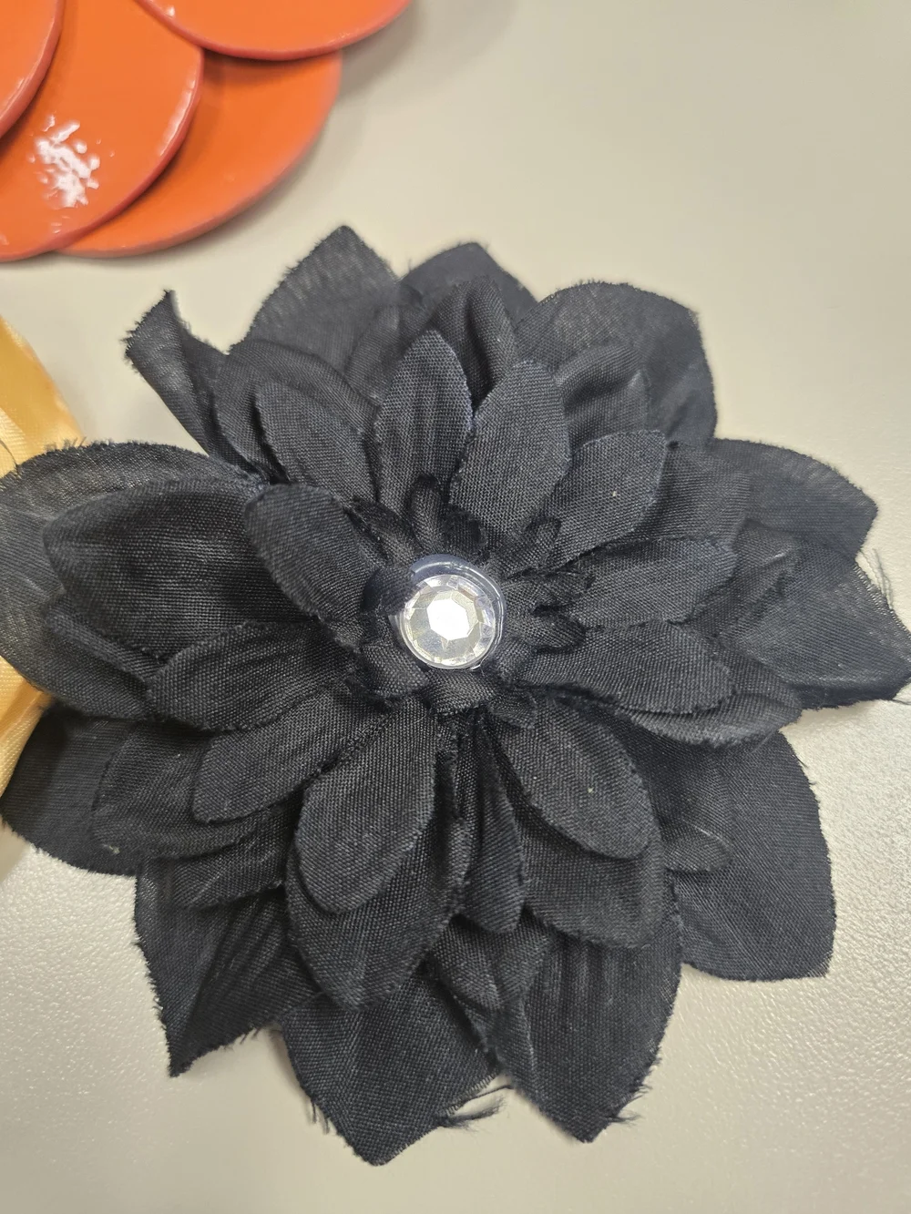 Floral Clip Set - Orange, Black & Gold Fabric Flower Hair Accessories